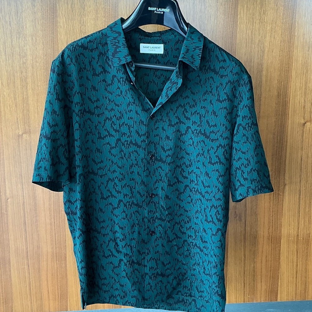 Saint Laurent Teal and Black Short Sleeve Button-Down Shirt
